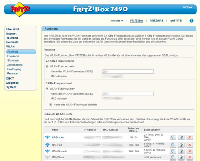 Die Benutzeroberfläche der FritzBox 7490