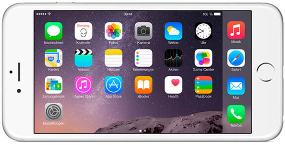 Das iPhone 6 Plus mit Homescreen im Querformat