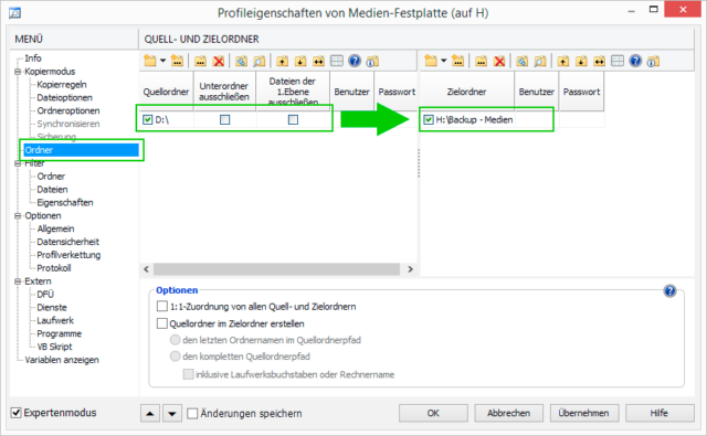 AllSync Datensicherung - Welche Ordner sollen gesichert werden?