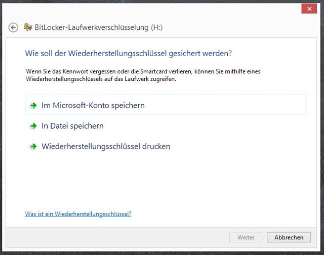 Bitlocker einrichten: Der Wiederherstellungsschlüssel