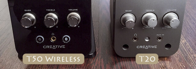 Creative T50 Wireless Lautsprecher: Vergleich der Bedienelemente zwischen T50 und T20