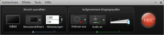 Camtasia Studio 8 - Recorder vor einer Aufnahme