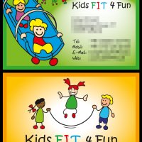 Illustration und Gestaltung einer Visitenkarte für Kids FIT 4 Fun (bereits vorhandenes Logo und Schriftart wurden vorgegeben)