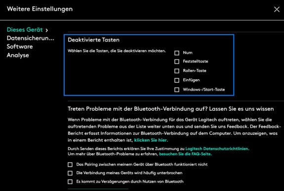 Bestimmte oftmals nicht häufig genutzte Tasten können per Software dauerhaft deaktiviert werden