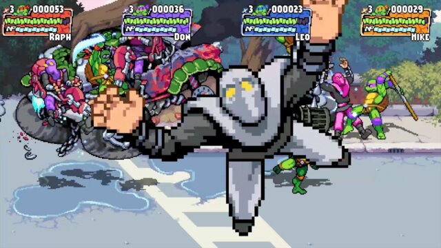 Wie schon in "Turtles in Time" werfen wir Gegner in Richtung der Spieler