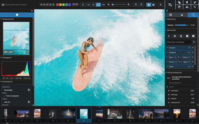 Suche nach Bildern zum Thema Surfen (mit Histogramm)