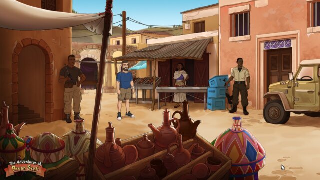 Tom Stossno im Interview - Screenshot zu The Adventures of Bryan Scott mit einer Szene auf einem Marktplatz