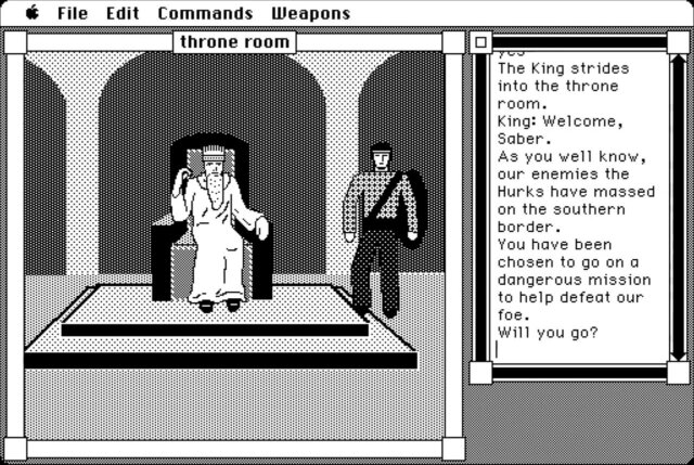 Wird gerne als erster Vertreter unter den Point & Click Adventures genannt: Enchanted Scepters (1985, Silicon Beach Software)