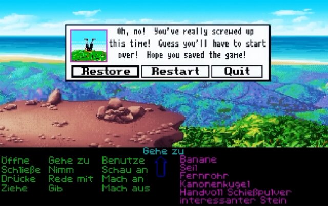 The Secret of Monkey Island parodierte die plötzlichen Tode klassischer Sierra-Adventures: Guybrush scheint zu sterben, doch LucasArts lässt den Spieler natürlich weiterspielen.